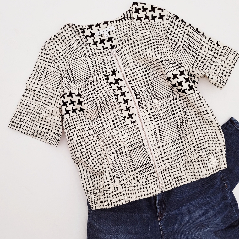 CABI patchwork houndstooth design emboldens this clean-cut short sleeve jacket